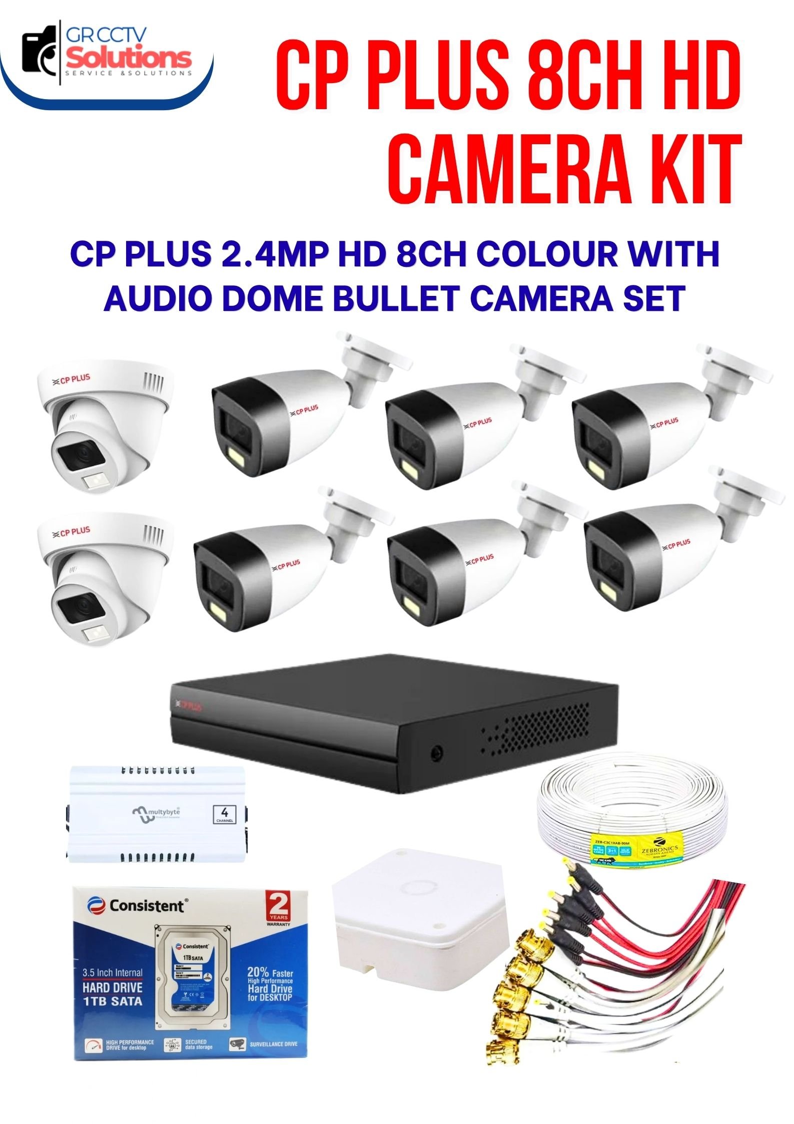 CP PLUS 2.4MP HD 2 INDOOR 6 OUTDOOR COLOUR NIGHT VISION AUDIO CAMERA KIT � CAMERA'S KITT Price Ghaziabad