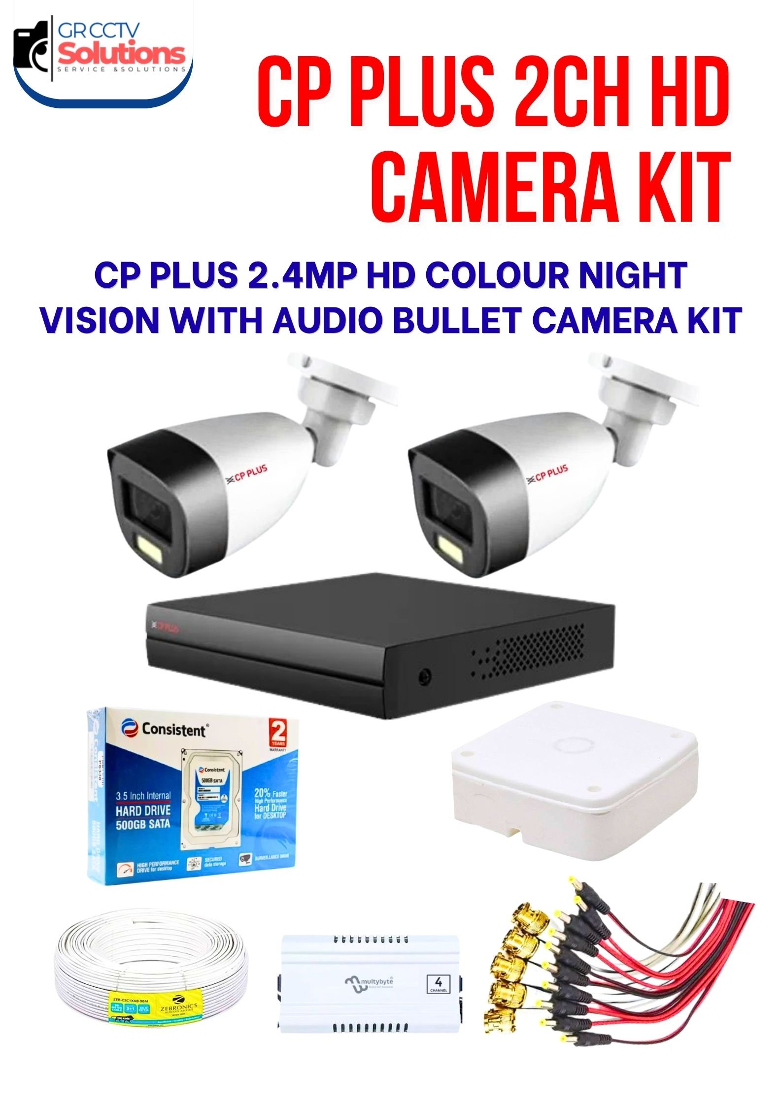 CP PLUS 2.4MP HD 2 OUTDOOR COLOUR NIGHT VISION AUDIO CAMERA KIT � CAMERA'S KITT Price Ghaziabad