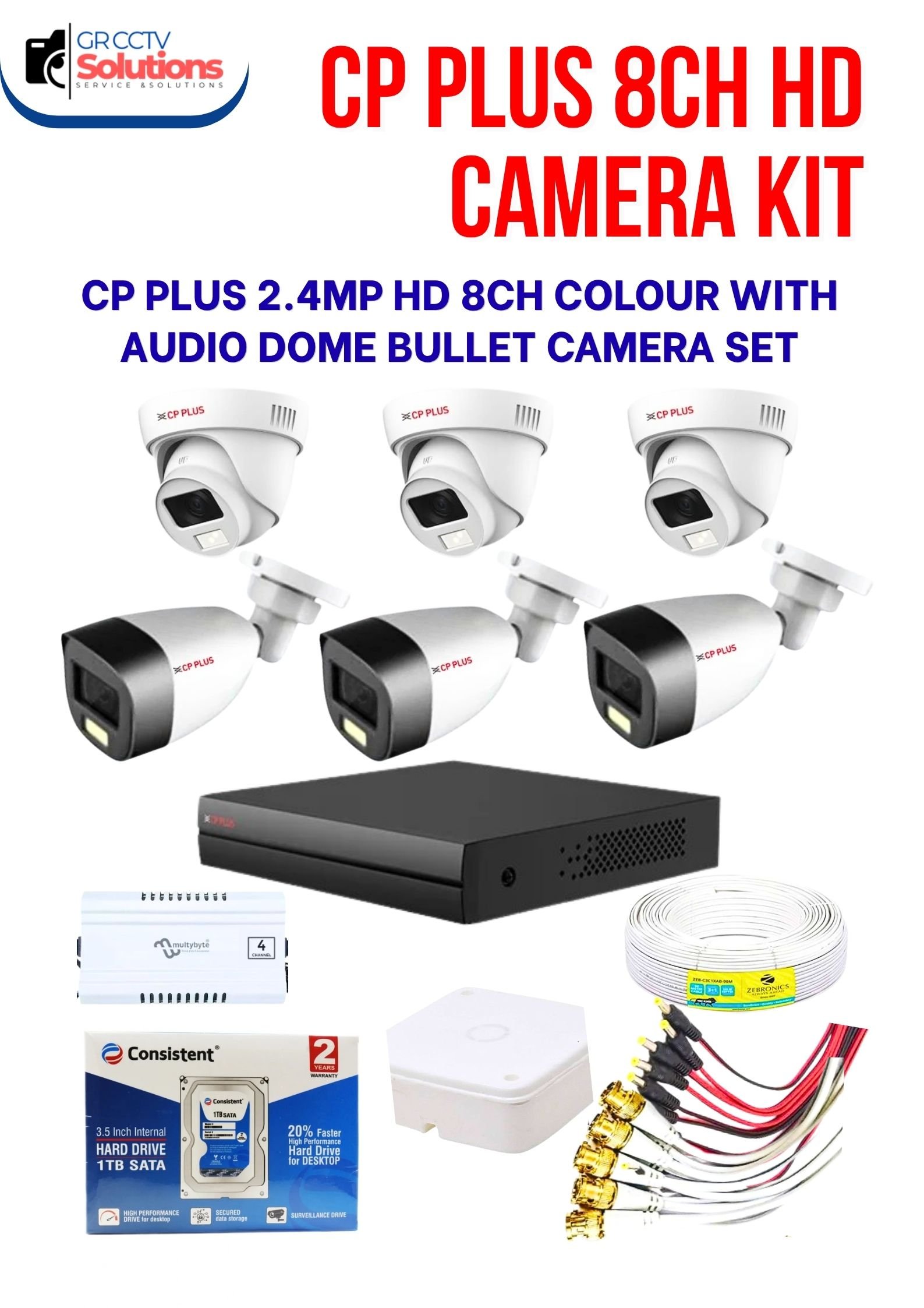 CP PLUS 2.4MP HD 3 INDOOR 3 OUTDOOR COLOUR NIGHT VISION AUDIO CAMERA KIT � CAMERA'S KITT Price Ghaziabad