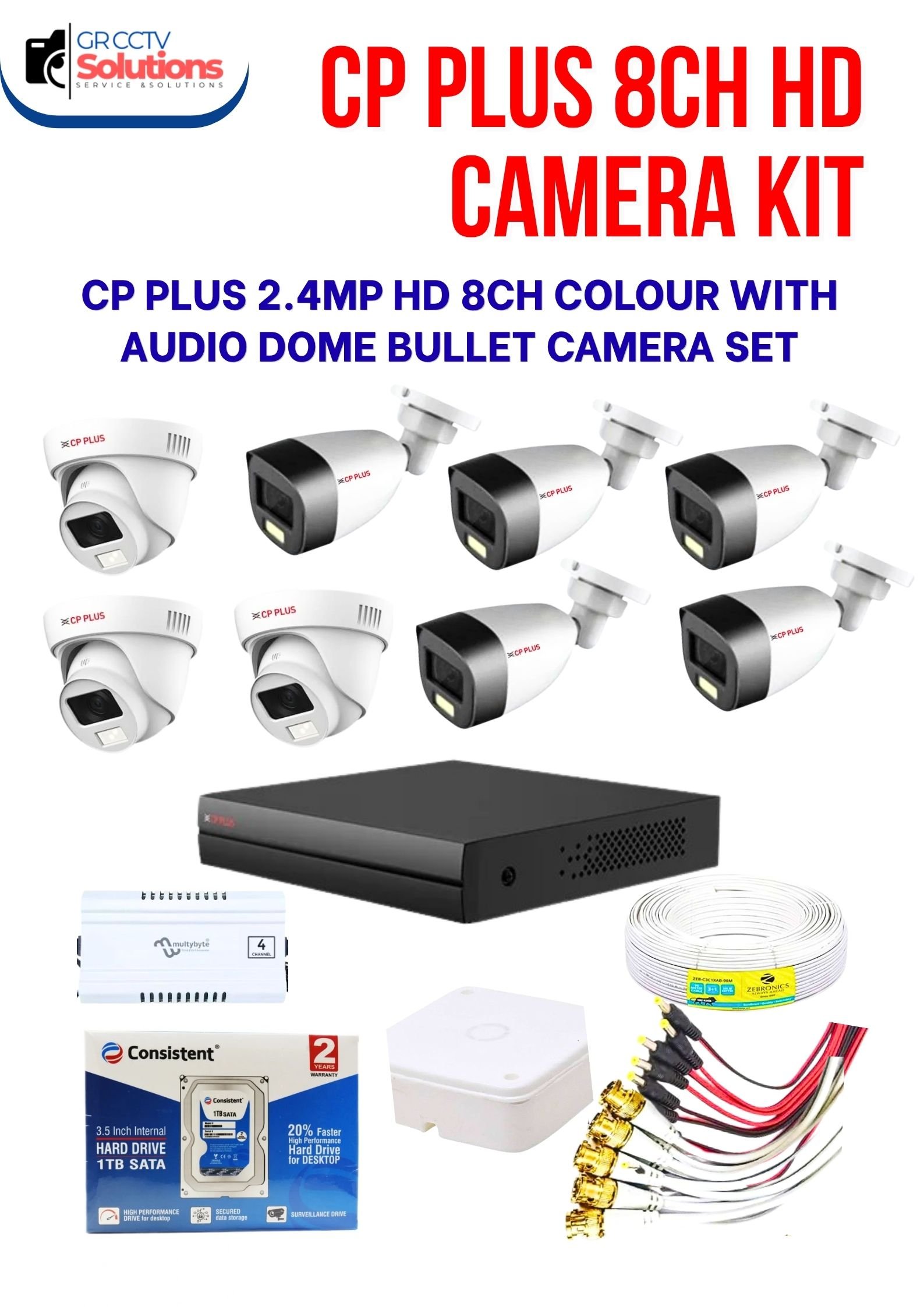 CP PLUS 2.4MP HD 3 INDOOR 5 OUTDOOR COLOUR NIGHT VISION AUDIO CAMERA KIT � CAMERA'S KITT Price Ghaziabad