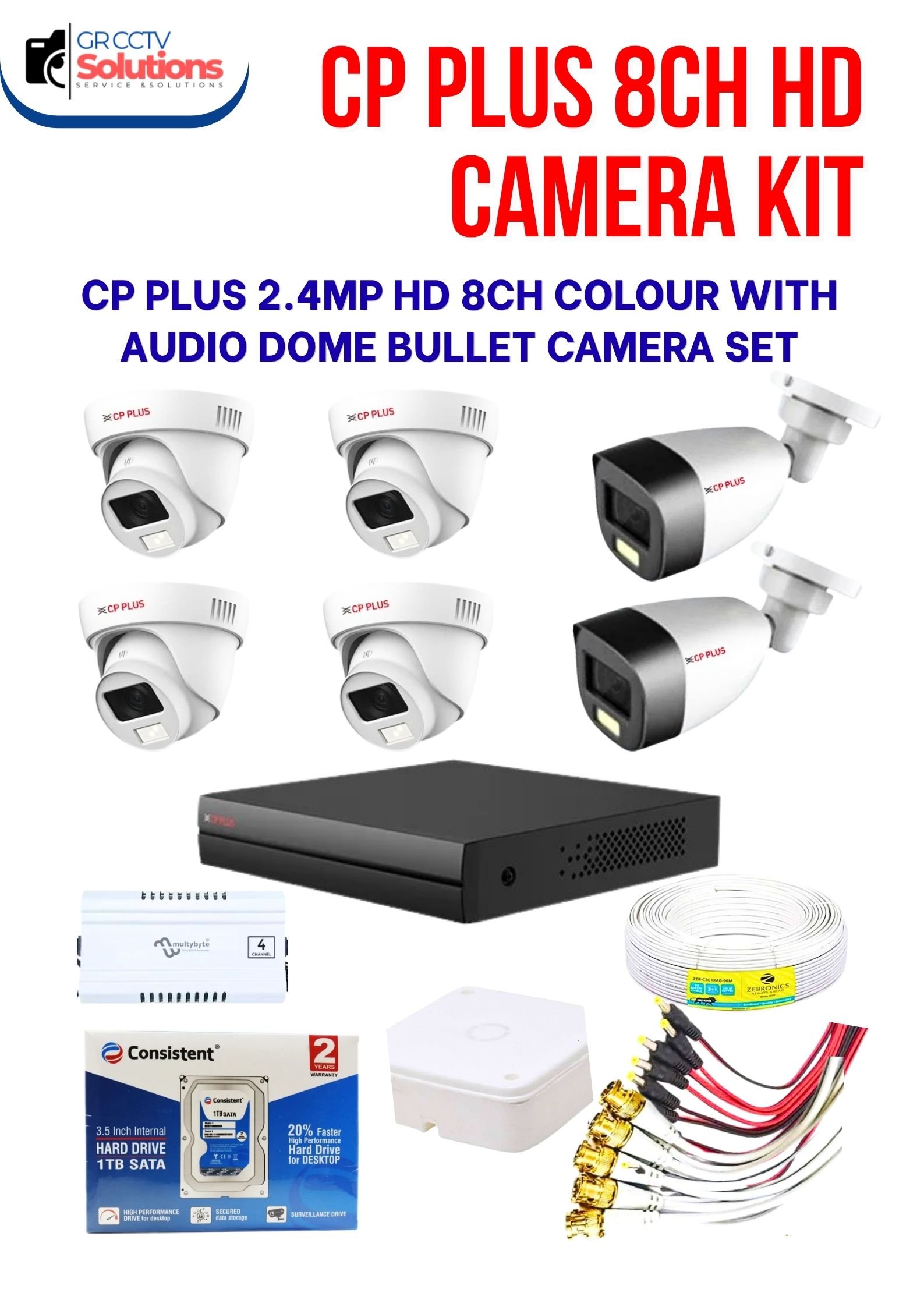 CP PLUS 2.4MP HD 4 INDOOR 2 OUTDOOR COLOUR NIGHT VISION AUDIO CAMERA KIT � CAMERA'S KITT Price Ghaziabad