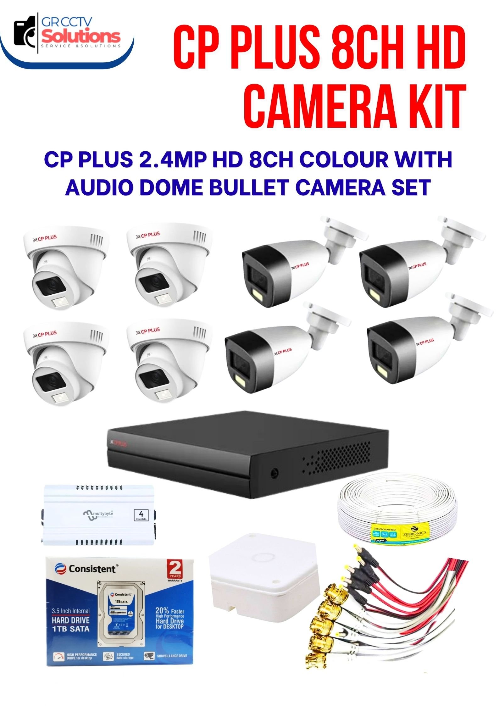 CP PLUS 2.4MP HD 4 INDOOR 4 OUTDOOR COLOUR NIGHT VISION AUDIO CAMERA KIT � CAMERA'S KITT Price Ghaziabad