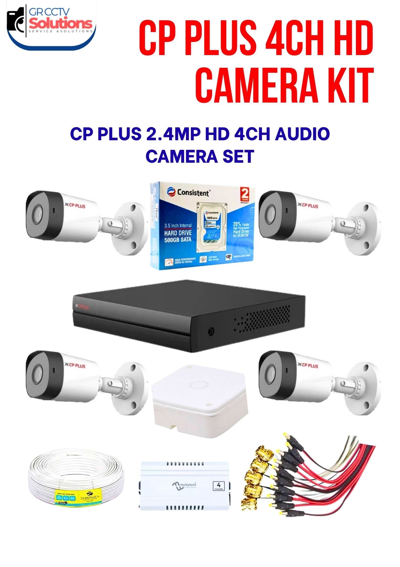 CP PLUS 2.4MP HD 4-OUTDOOR AUDIO CAMERA KIT � CAMERA'S KITT Price Ghaziabad