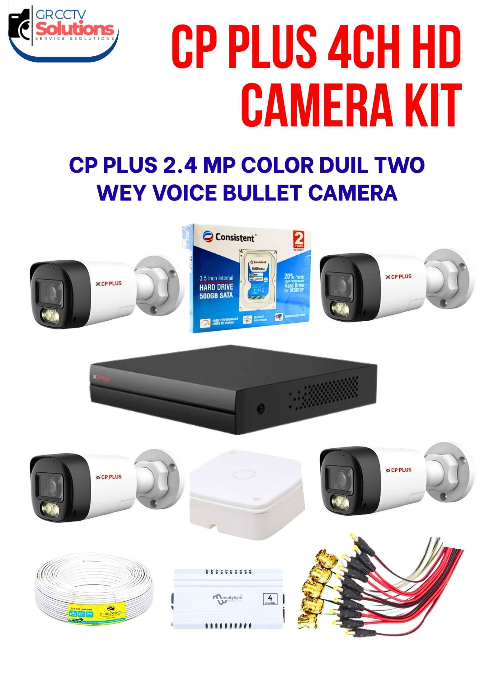 CP PLUS 2.4MP HD 4-OUTDOOR COLOUR NIGHT VISION AUDIO CAMERA KIT � CAMERA'S KITT Price Ghaziabad