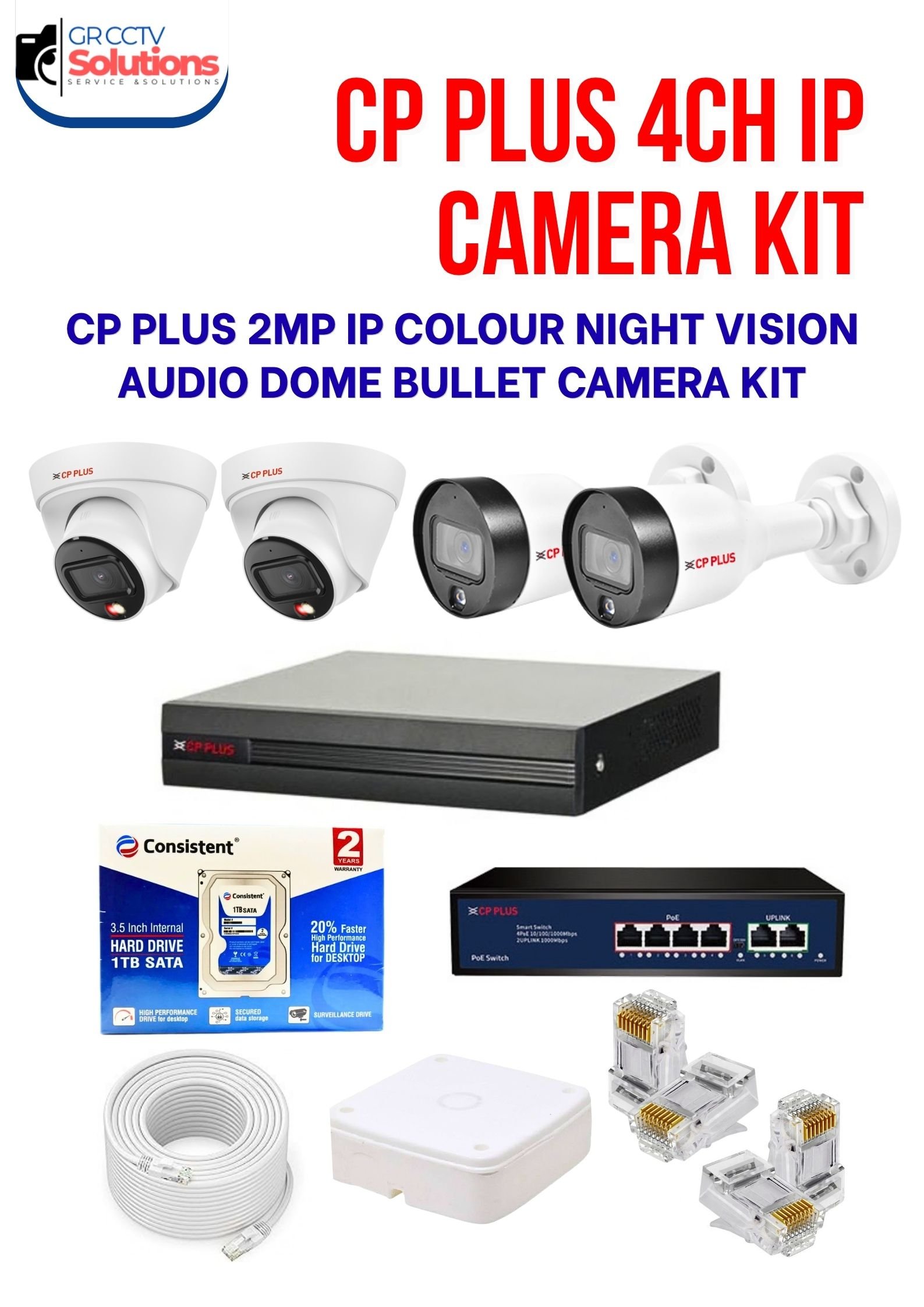CP PLUS 2MP IP 2 INDOOR 2 OUTDOOR COLOUR NIGHT VISION AUDIO CAMERA KIT � CAMERA'S KITT Price Ghaziabad