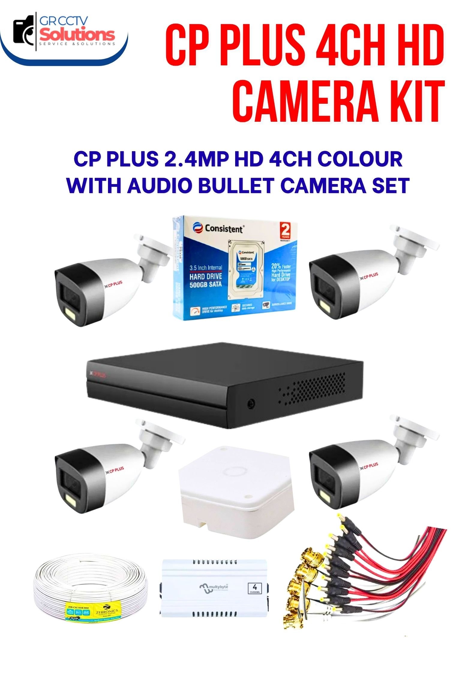 CP PLUS 4 OUTDOOR CAMERA COLOUR WITH AUDIO KIT � CAMERA'S KITT Price Ghaziabad